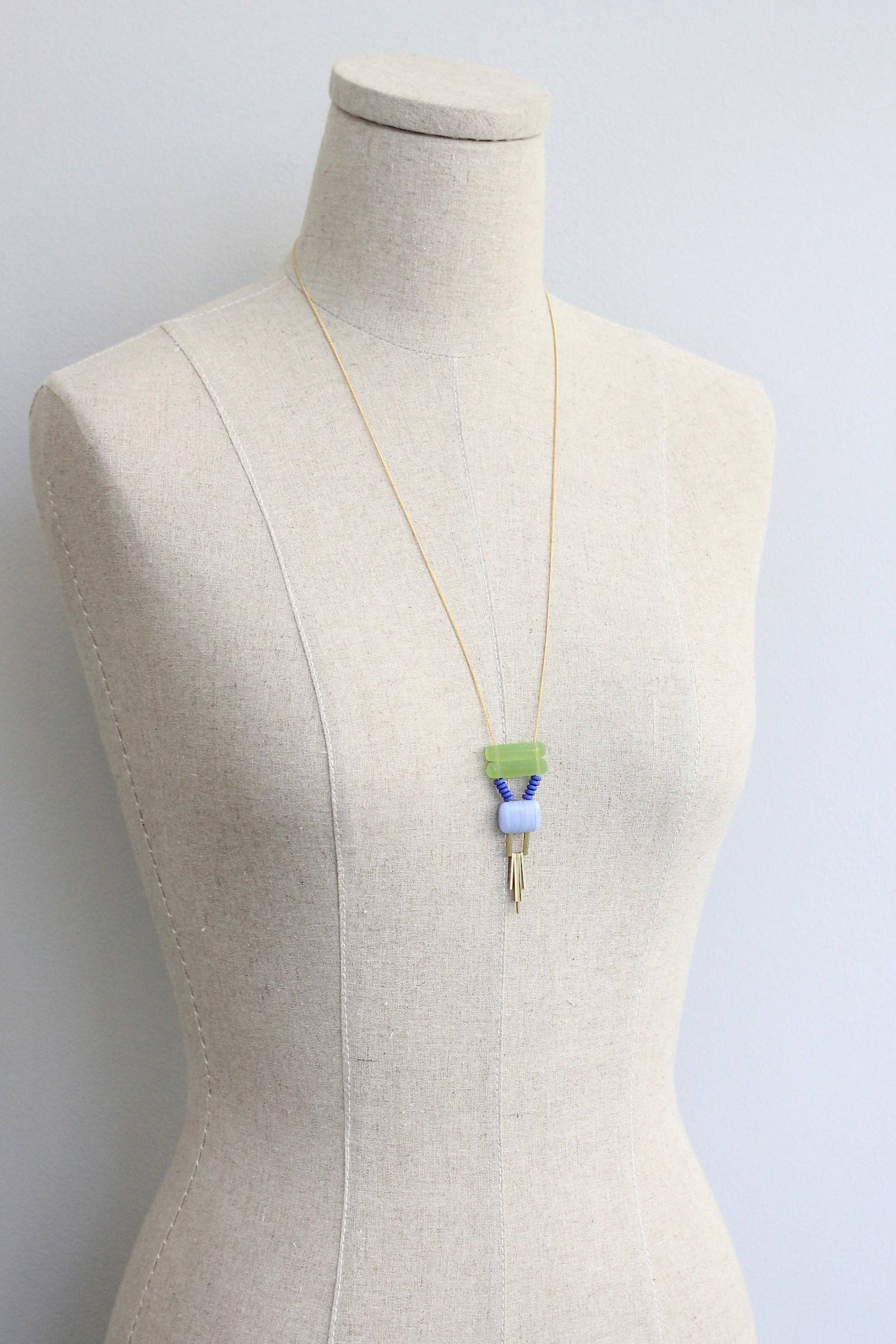 KYL125 green and lavender geometric necklace