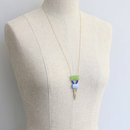 KYL125 green and lavender geometric necklace