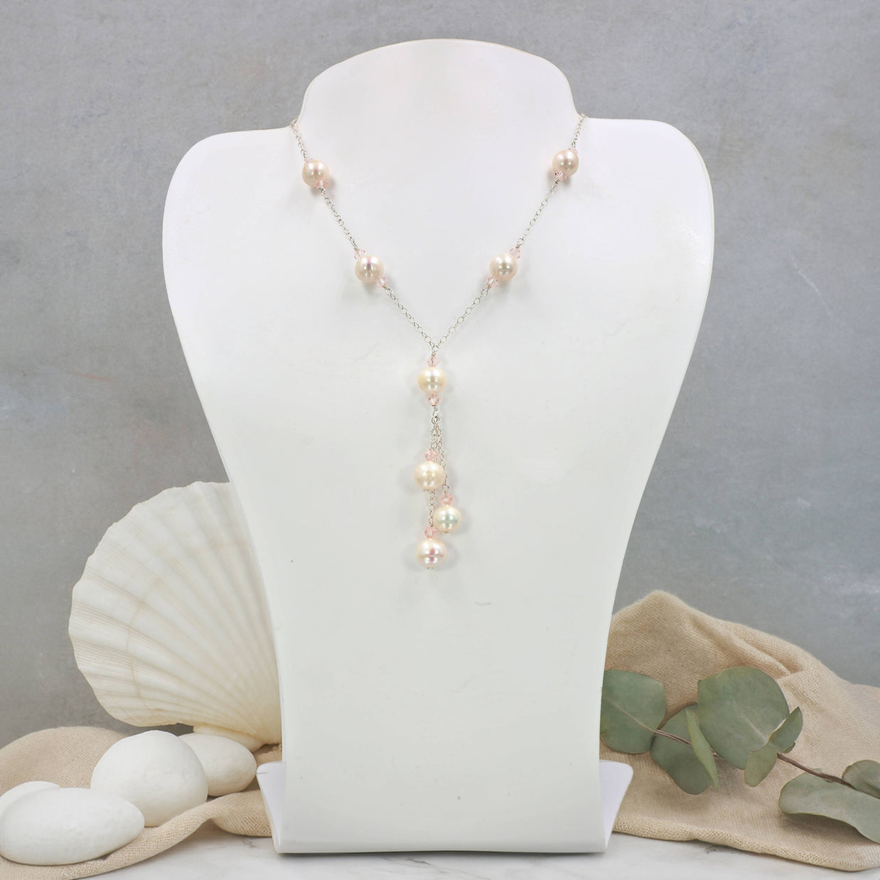 Pearl Crystal Lariat Necklace