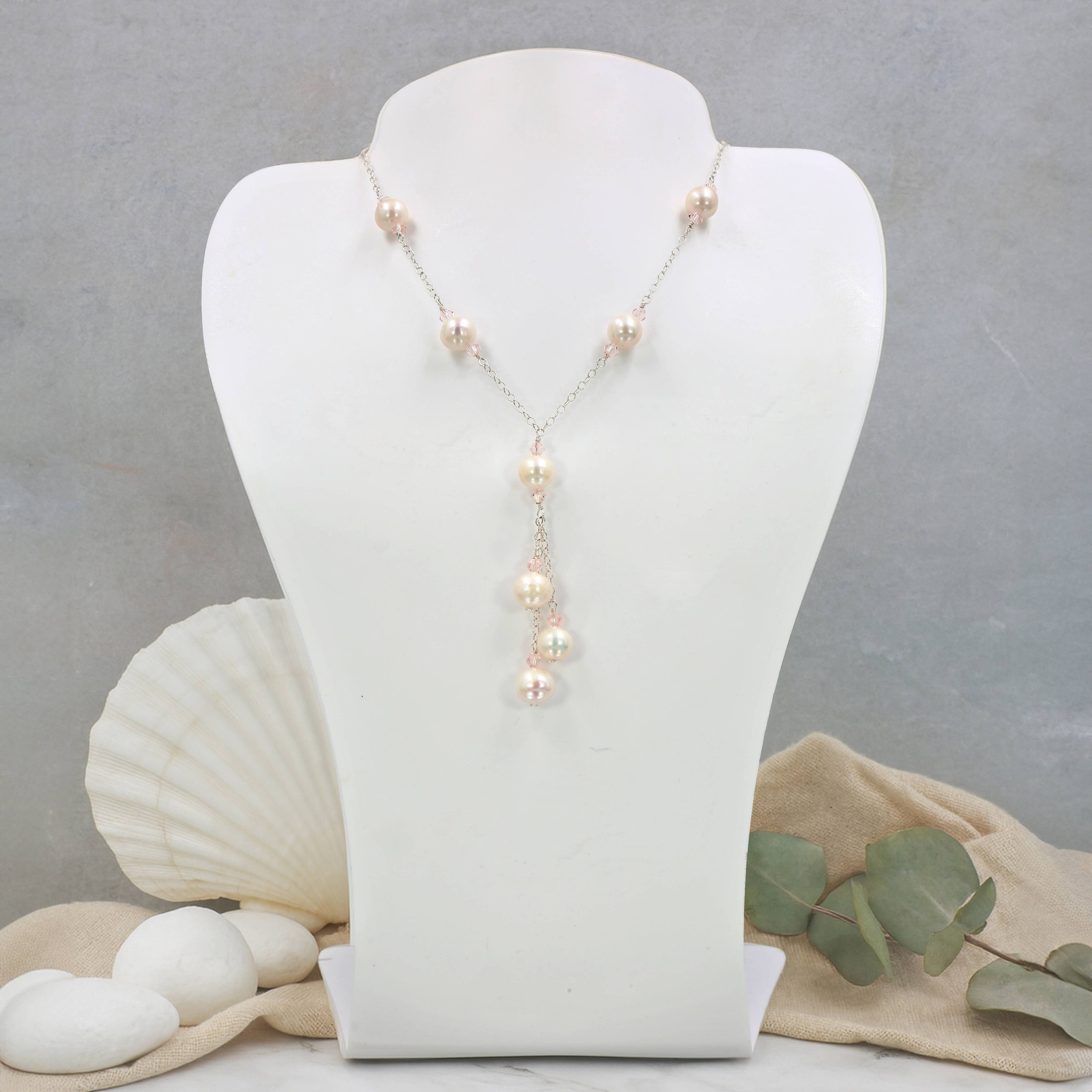 Pearl Crystal Lariat Necklace