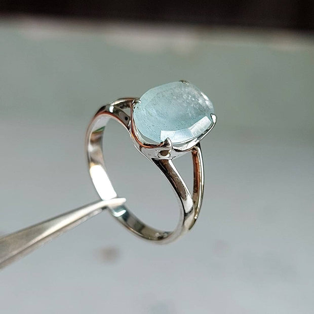 Sterling Gem Ring - Natural Faceted Oval Aquamarine