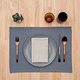 Blue Cloth Napkins with Modern Stripes – Recycled Cotton Set