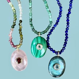 Triple Gemstone Beaded Choker-Malachite, Emerald & Topaz