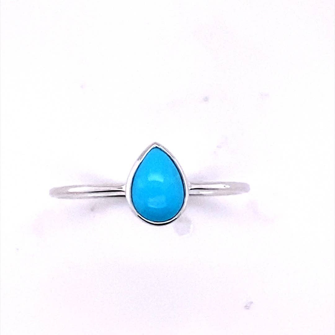 Dainty Turquoise Tru Blue Raindrop Sterling Silver Ring - Size 8
