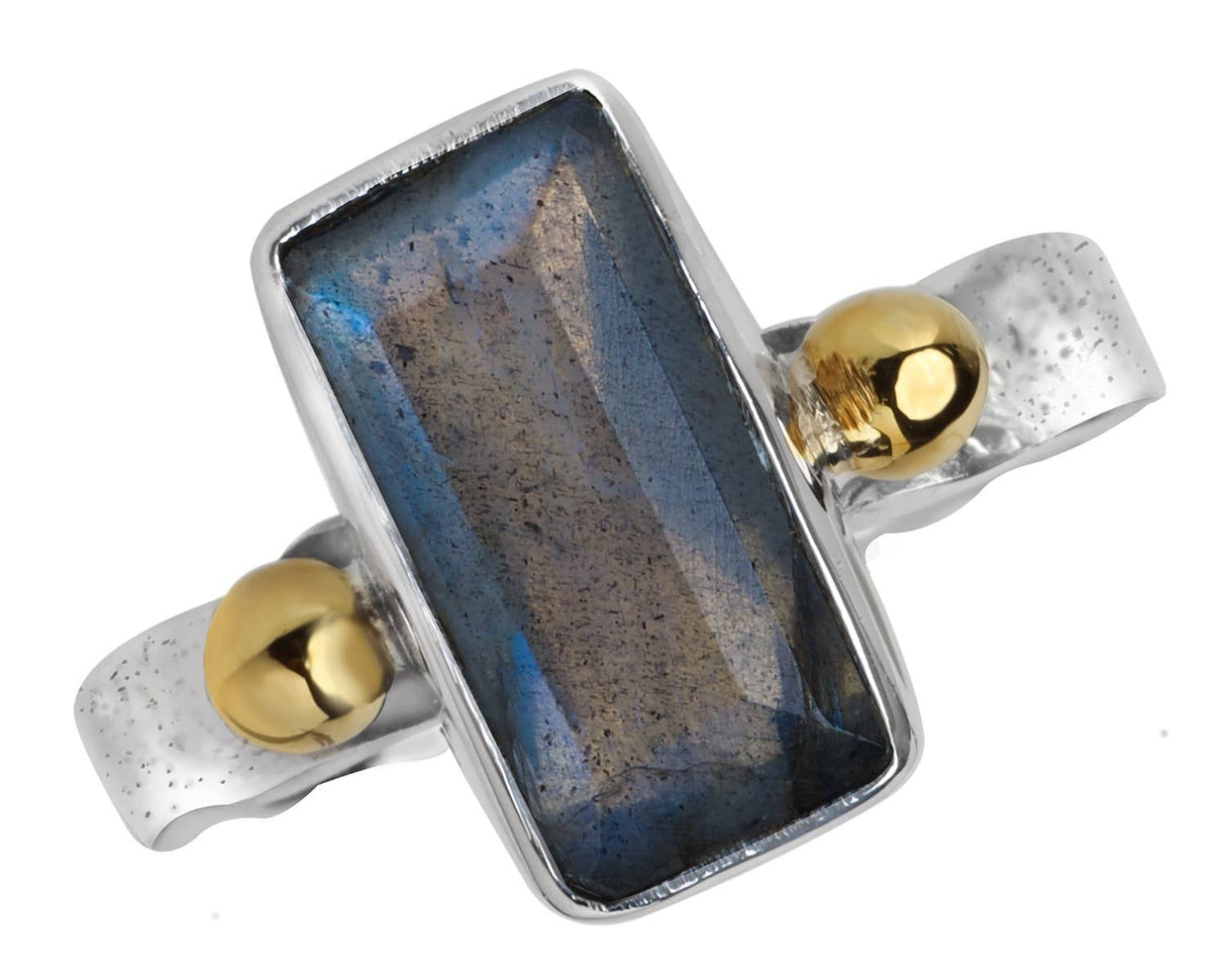 Labradorite Sterling Silver Ring with Brass Accents - Size 8