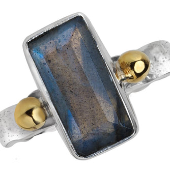 Labradorite Sterling Silver Ring with Brass Accents - Size 8