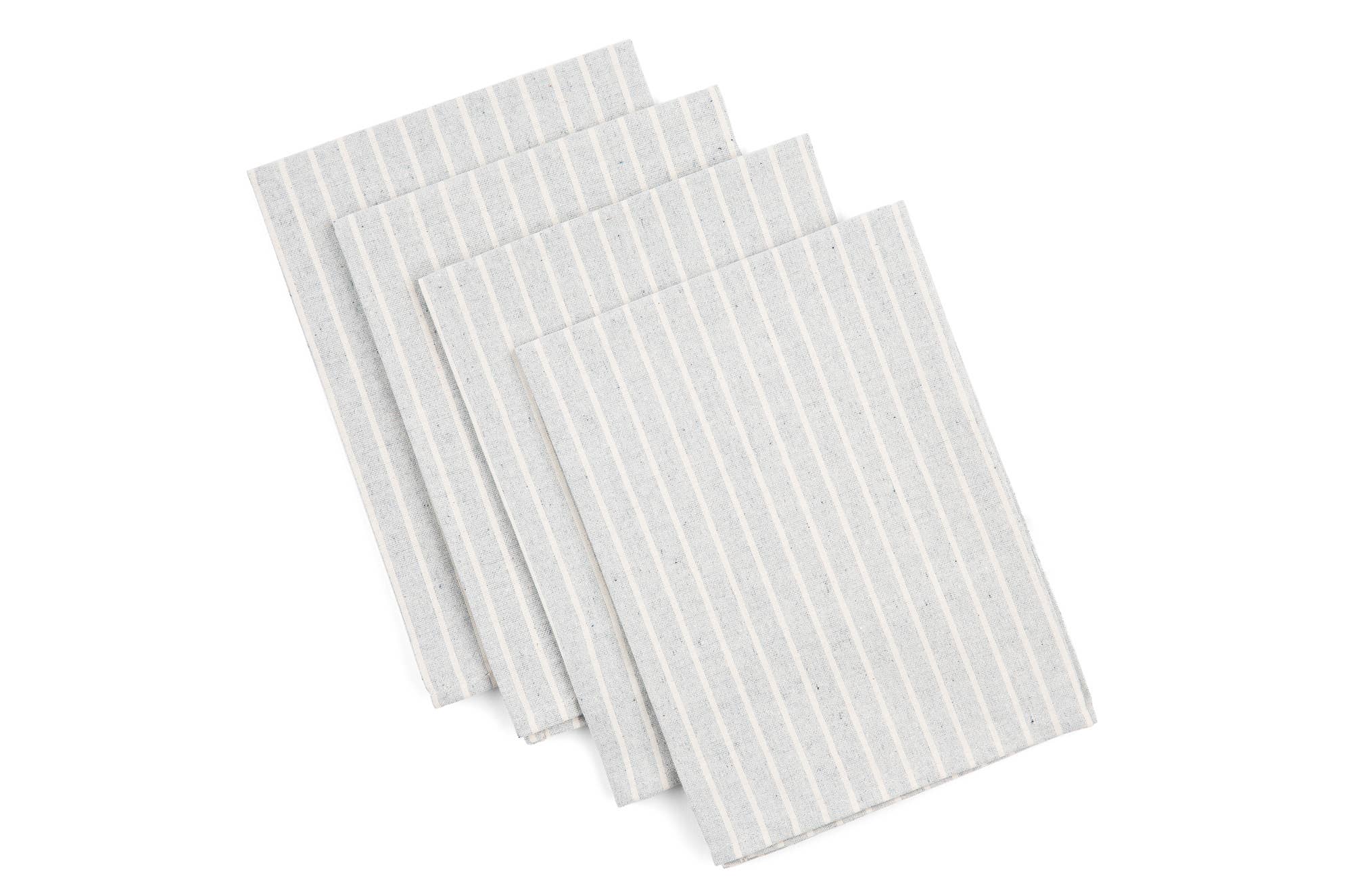 Blue Cloth Napkins with Modern Stripes – Recycled Cotton Set