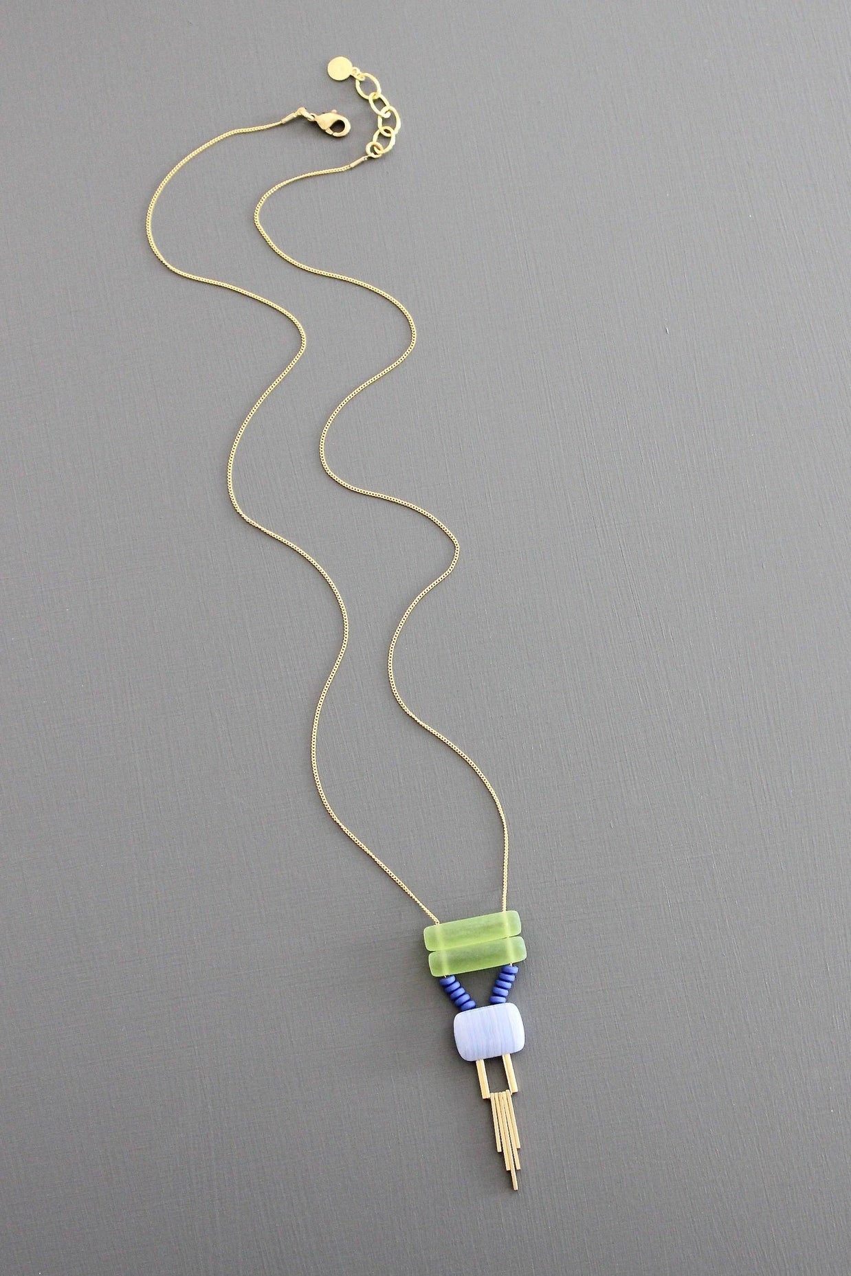 KYL125 green and lavender geometric necklace