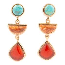 Bronco Blue Turquoise and Carnelian Golden Drop Post Earrings
