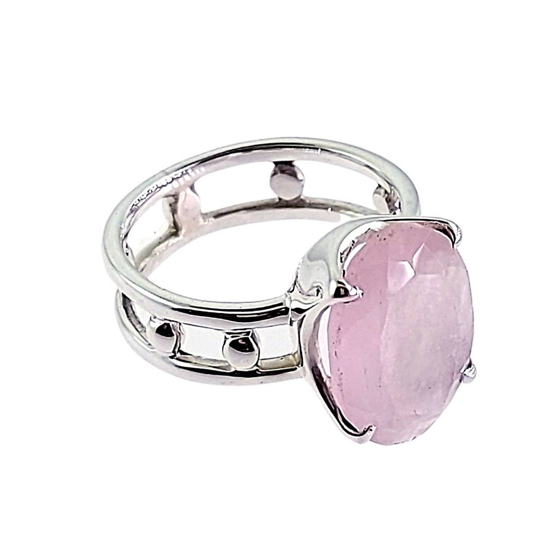 Two Band Sterling Ring - Faceted Rose Quartz