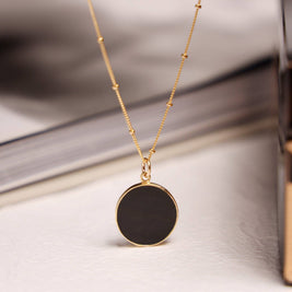 Black Obsidian Gold Circle Necklace (Satellite Chain)