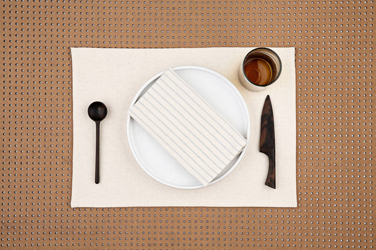 Natural Cloth Napkins with Modern Stripes – Upcycled Cotton