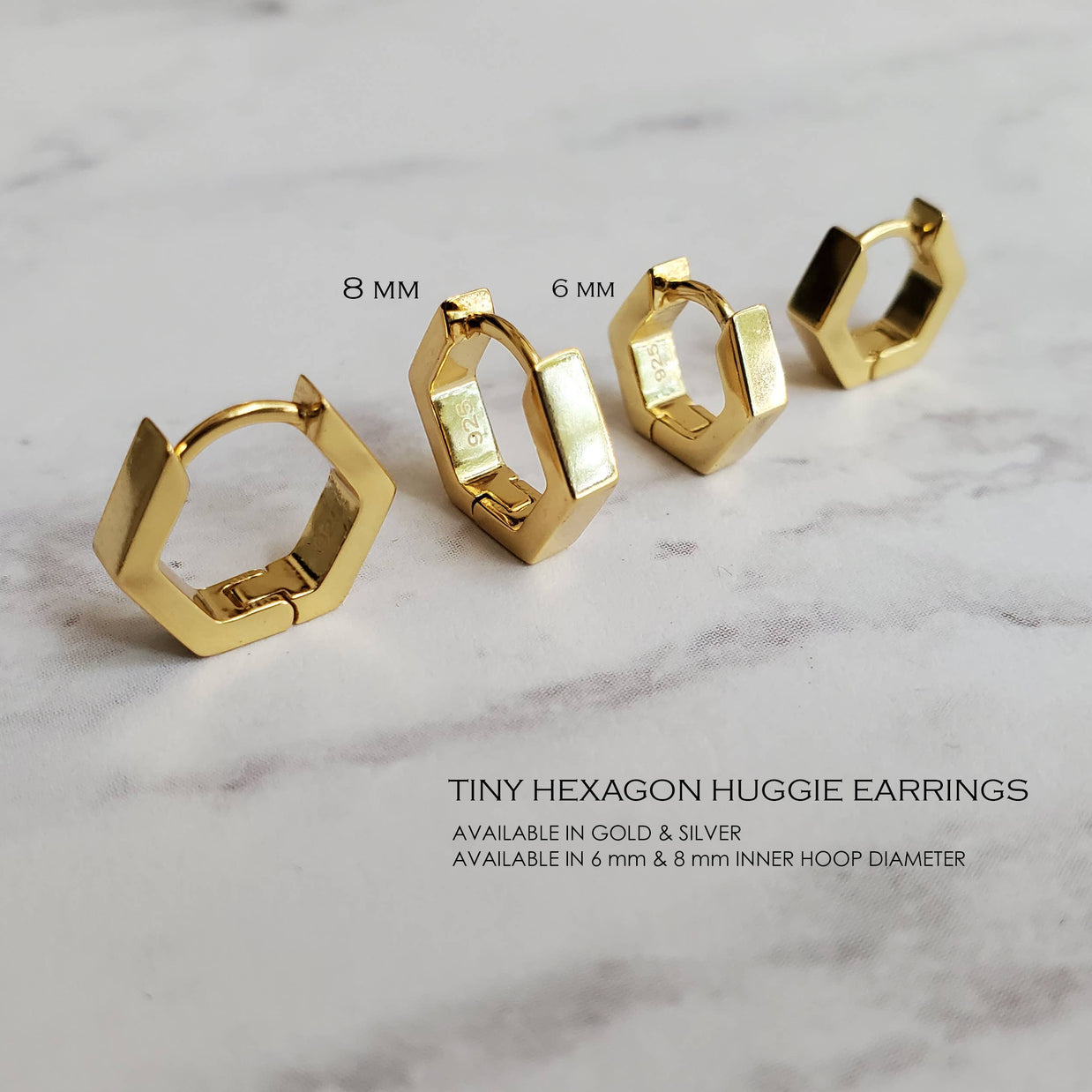 HEXAGON HUGGIE EARRINGS - Silver