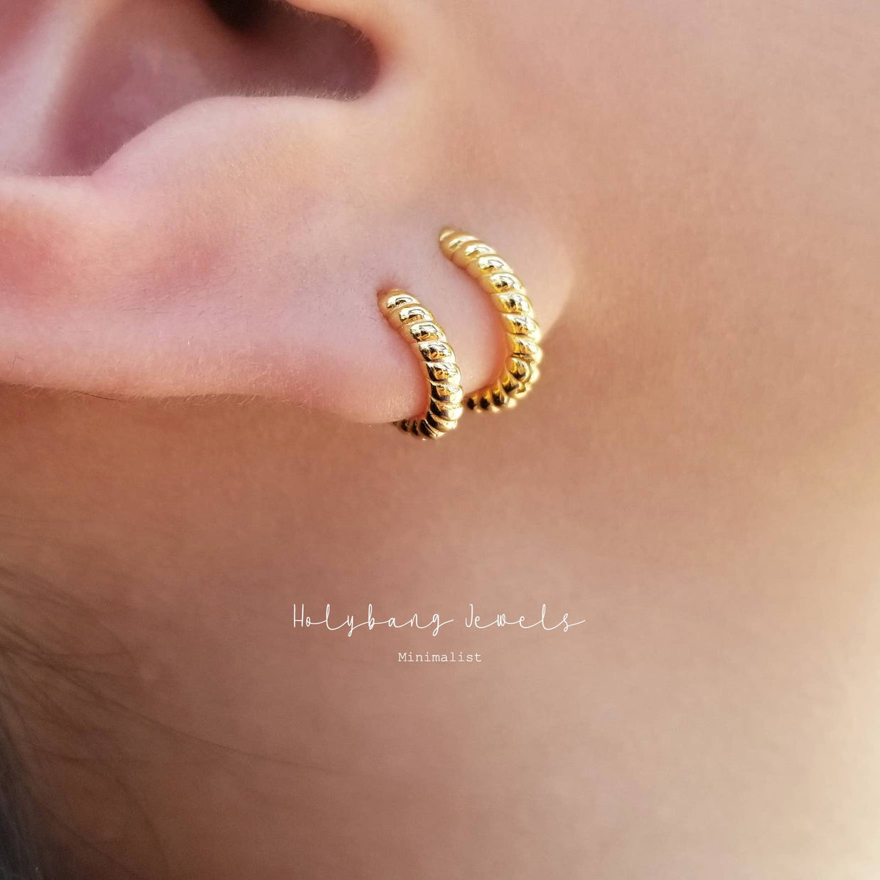 BRAIDED HUGGIE EARRINGS - Silver 8mm