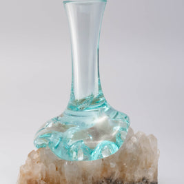 Hand Blown Melted Glass Vase on Quartz Crystal Cluster - Single Stem