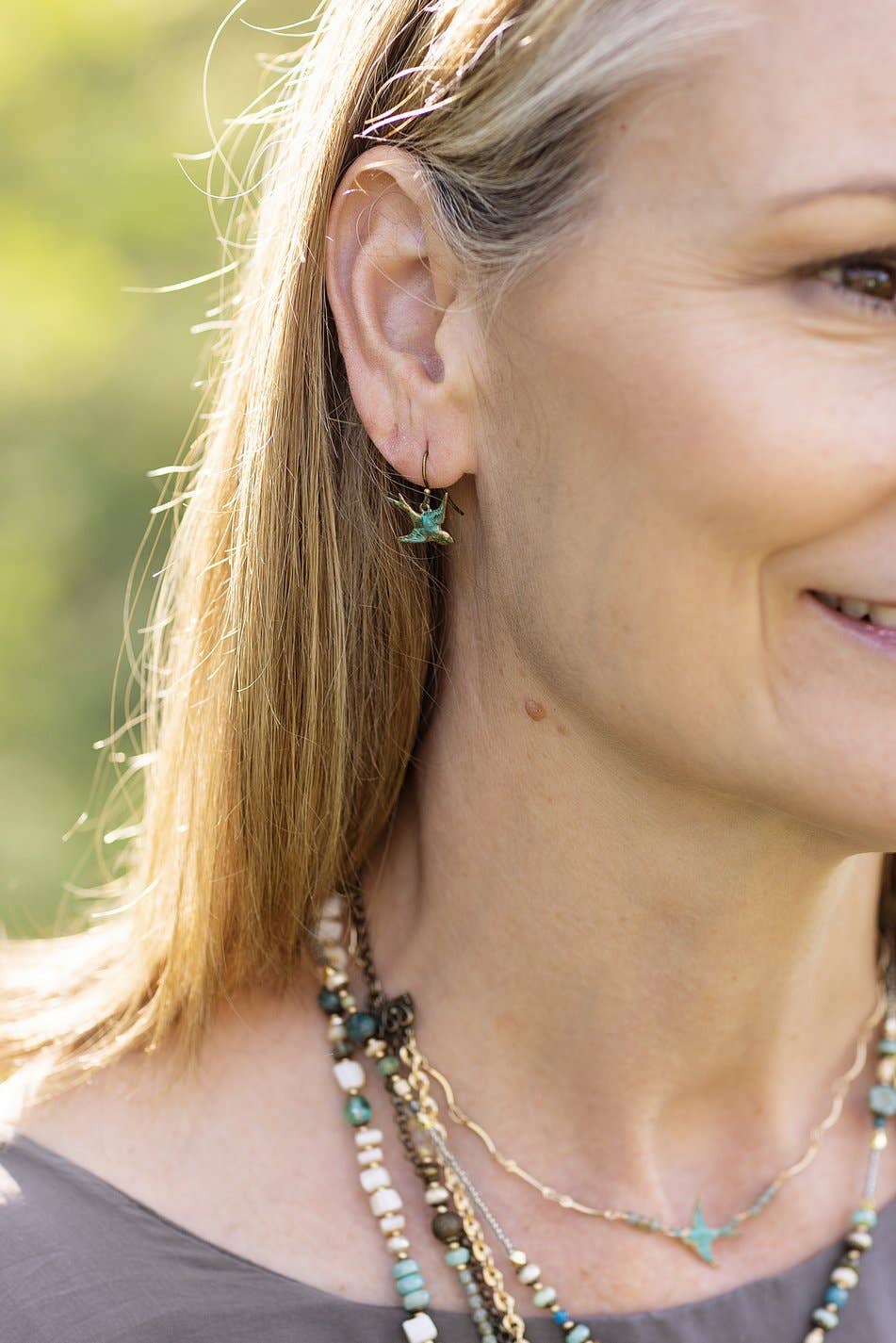 Folklore Sparrow Birds With Patina Dangle Earrings