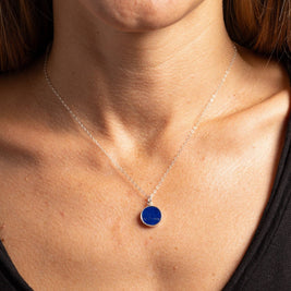 Lapis Lazuli 925 Sterling Silver Circle Shape Pendant on Cable Chain