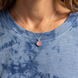 Pink Opal 925 Sterling Silver Circle Shape Pendant on Cable Chain