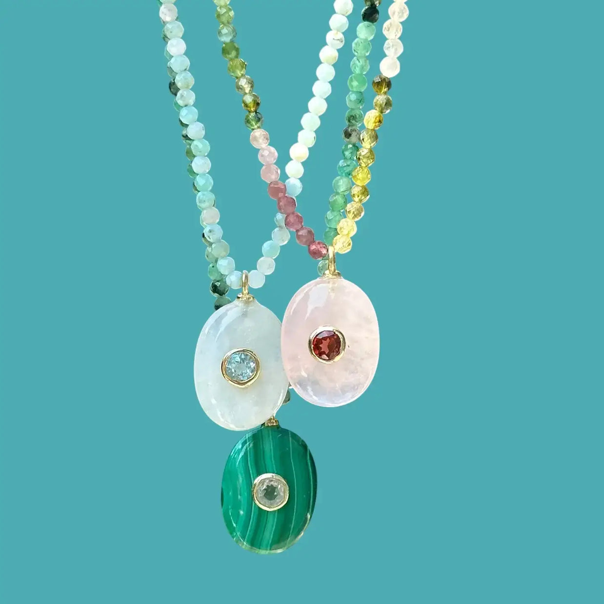 Triple Gemstone Beaded Choker-Aquamarine & Larimar