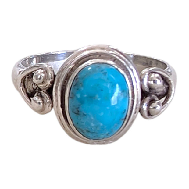 Oval Cabochon Turquoise Sterling Silver Ring - size 6