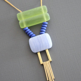 KYL125 green and lavender geometric necklace