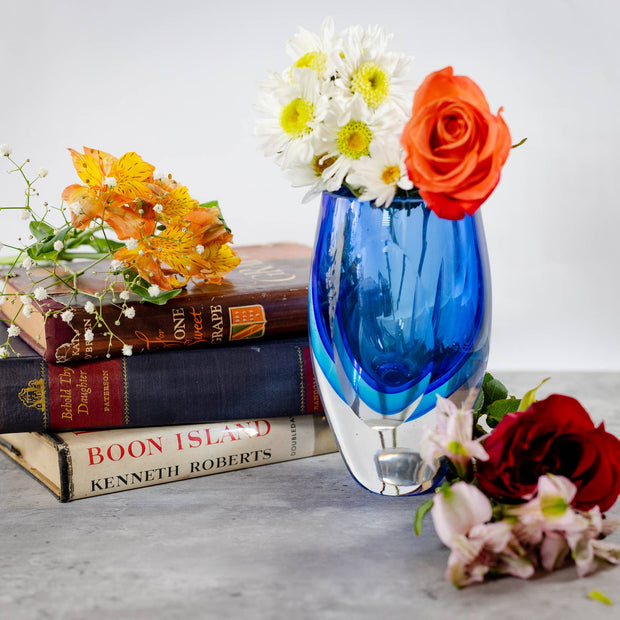 Azure Murano Style Art Glass 6'' Vase