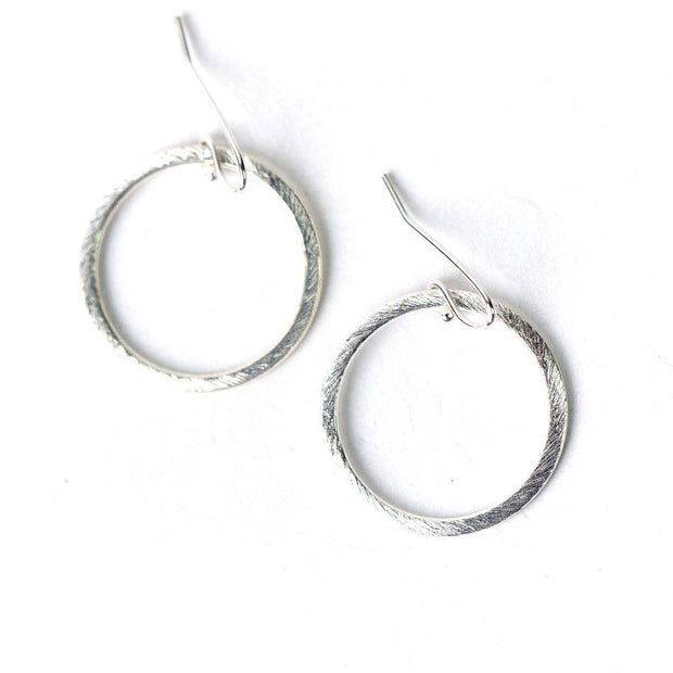 Brushed Silver Hoop Statement Earrings