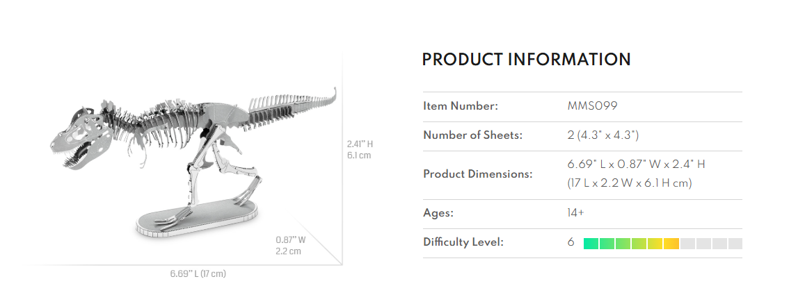 Steel Model Kit (small) - Tyrannosaurus Rex Skeleton