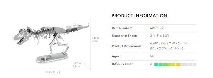 Steel Model Kit (small) - Tyrannosaurus Rex Skeleton