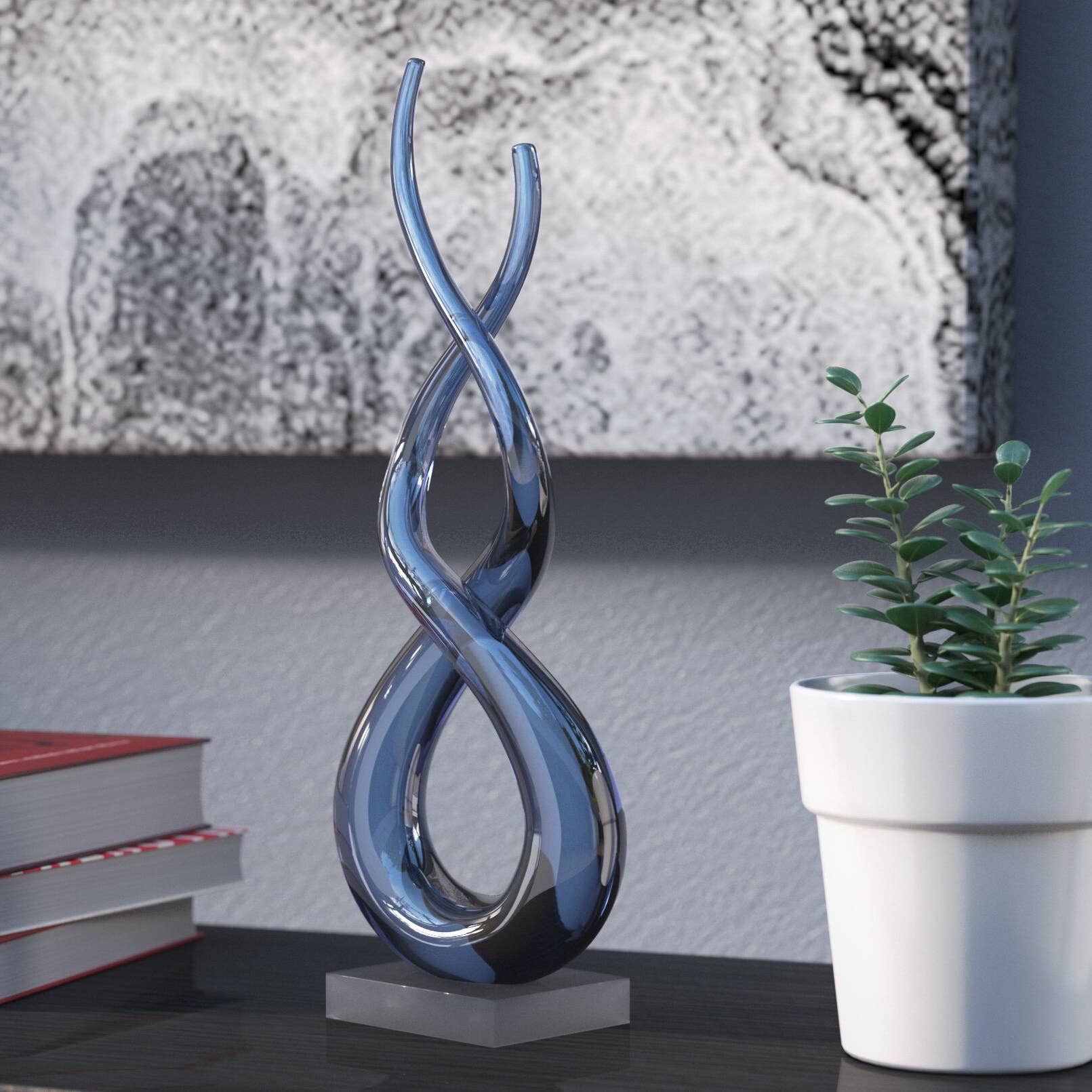Touch Of The Blues Murano Style Art Glass Centerpiece H18