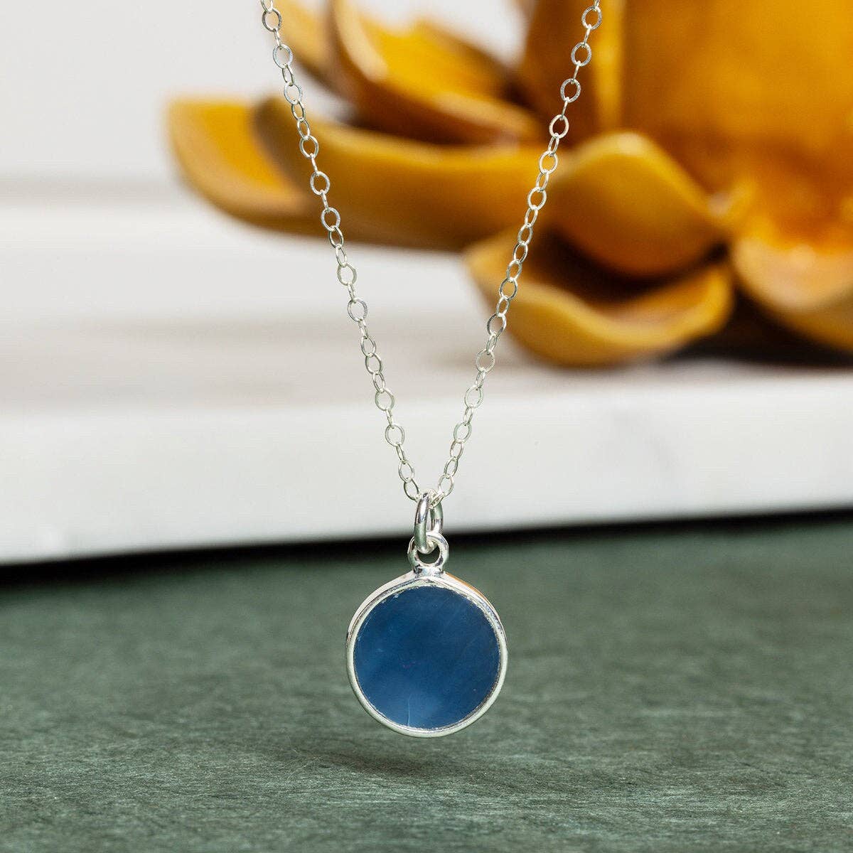 Sterling Silver Round Pendant Blue Opal Necklace