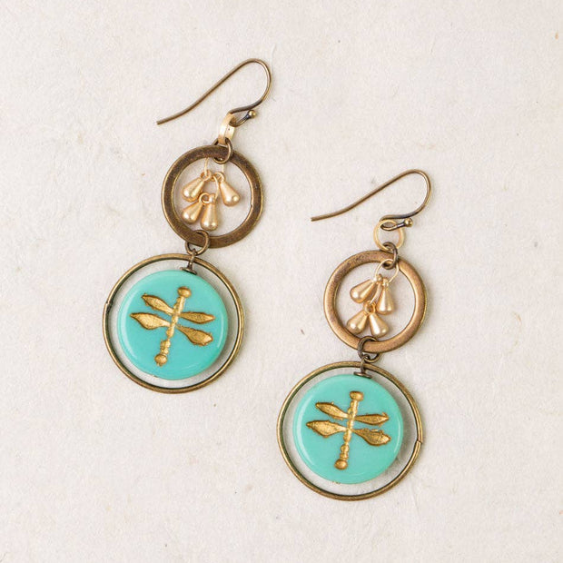 Enlighten Czech Glass Dragonfly Dangle Earrings