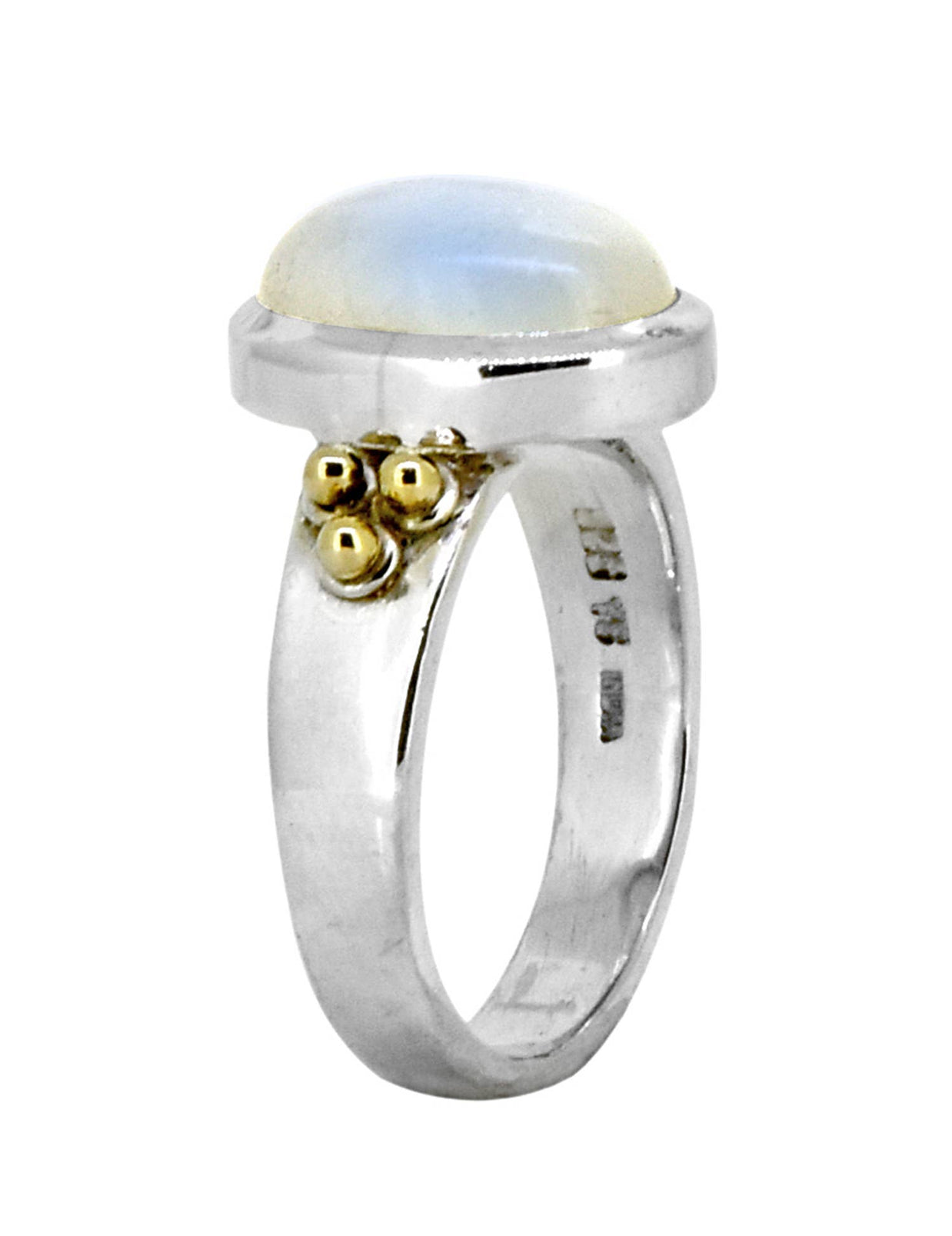 Moonstone Solitaire Silver Ring w/ Brass Accent - Size 9