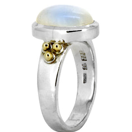 Moonstone Solitaire Silver Ring w/ Brass Accent - Size 9