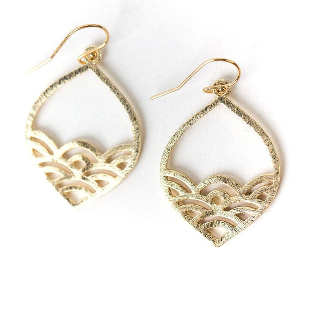 Brushed Gold Pointed Oval Frame Earrings