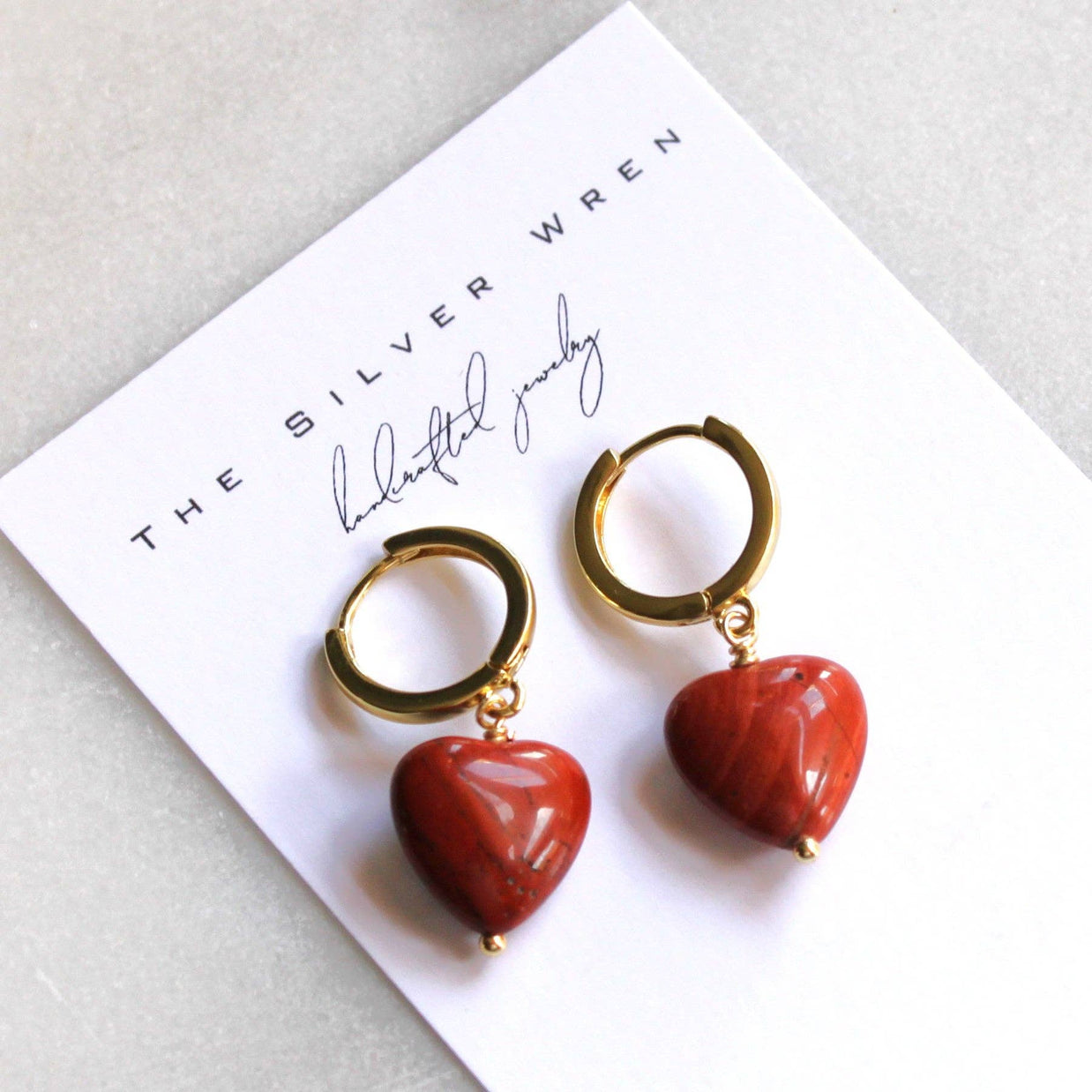 Red Jasper Heart Huggie Hoops