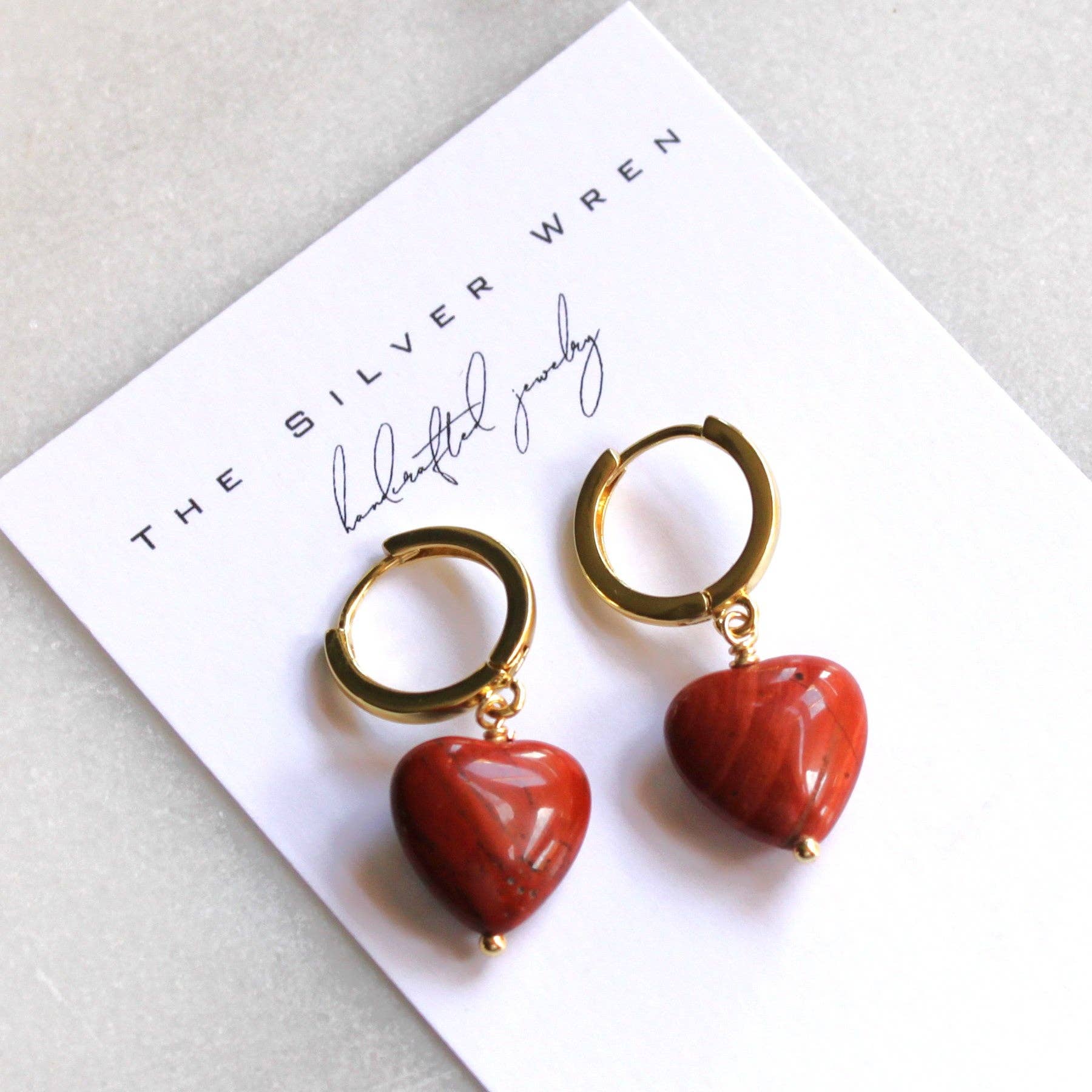 Red Jasper Heart Huggie Hoops