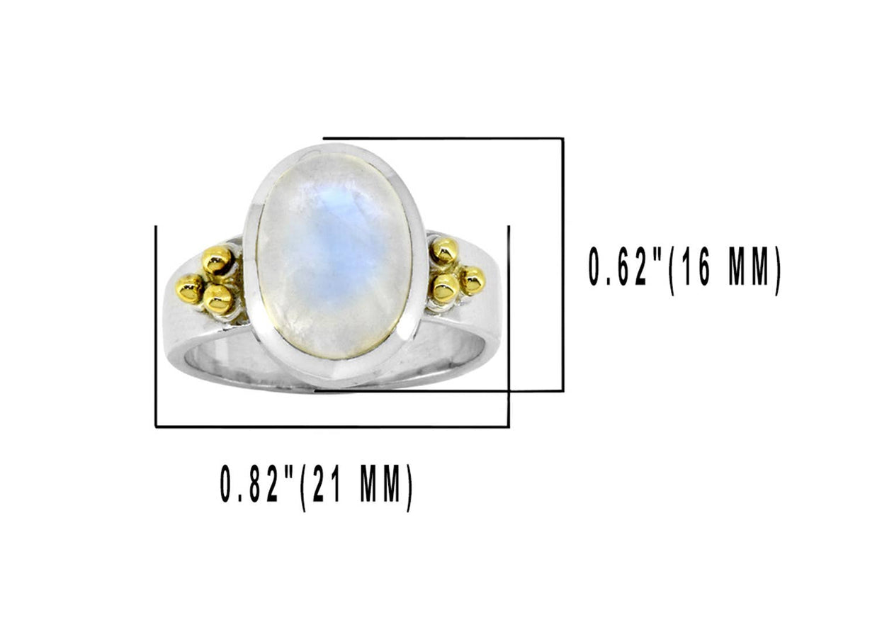 Moonstone Solitaire Silver Ring w/ Brass Accent - Size 9