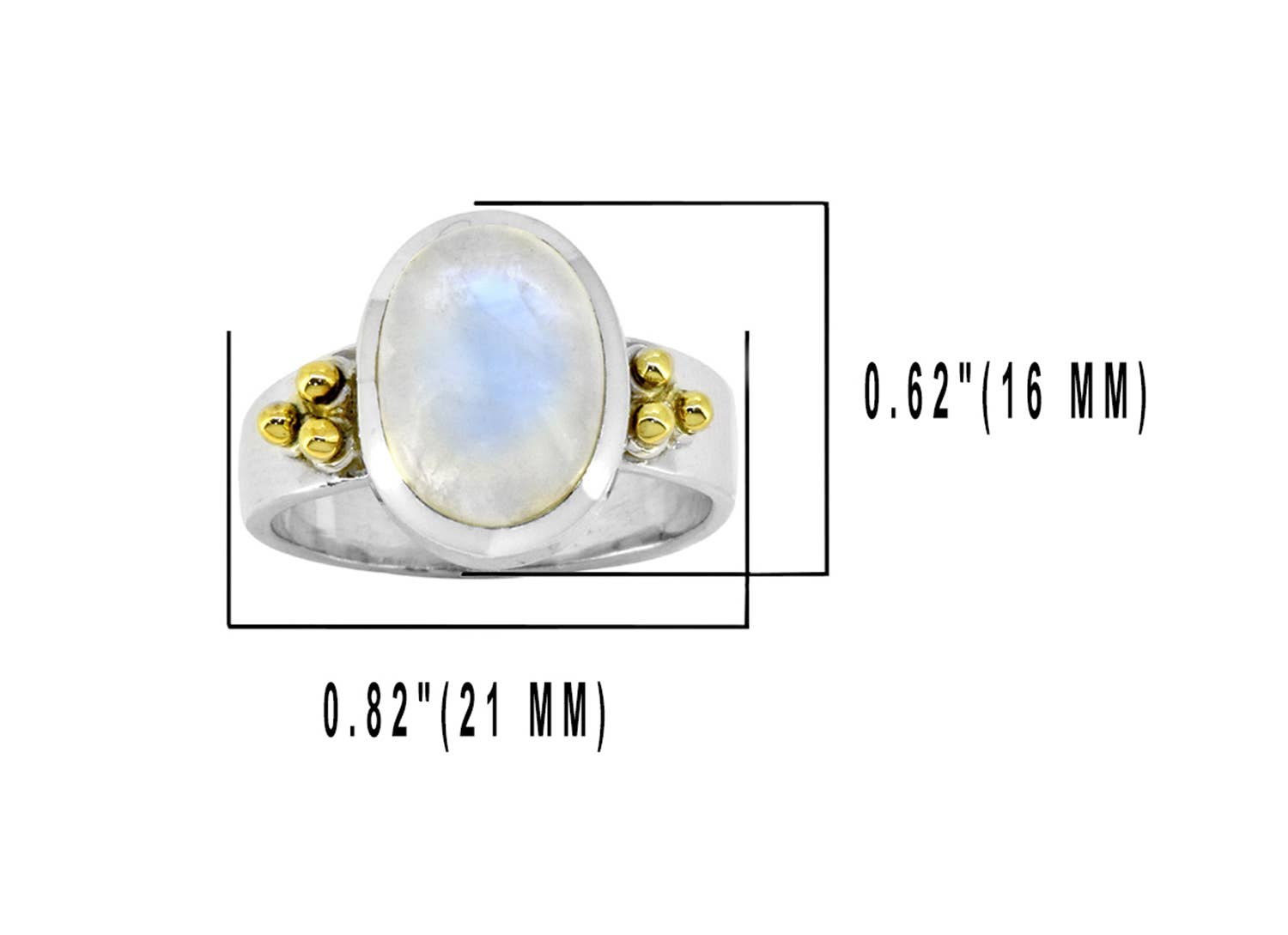 Moonstone Solitaire Silver Ring w/ Brass Accent - Size 9