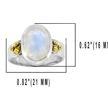 Moonstone Solitaire Silver Ring w/ Brass Accent - Size 9