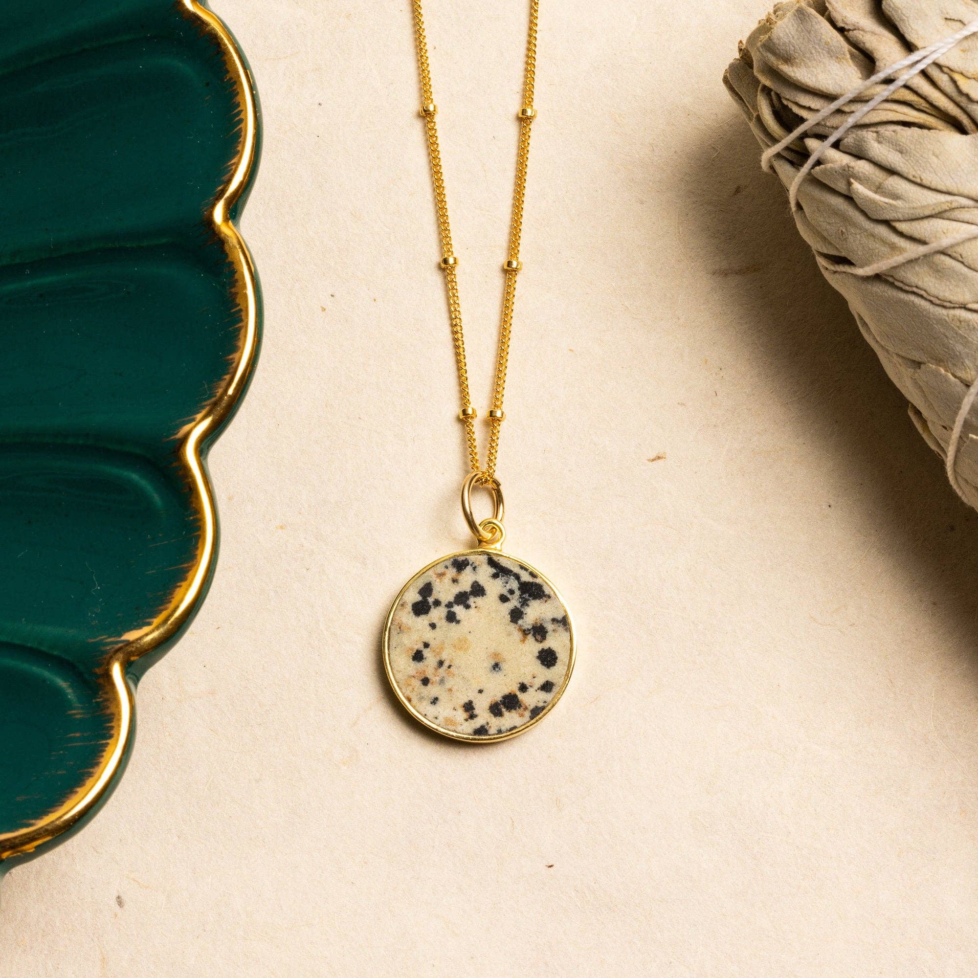 Dalmatian Jasper Gold Disc Necklace (Satellite Chain)
