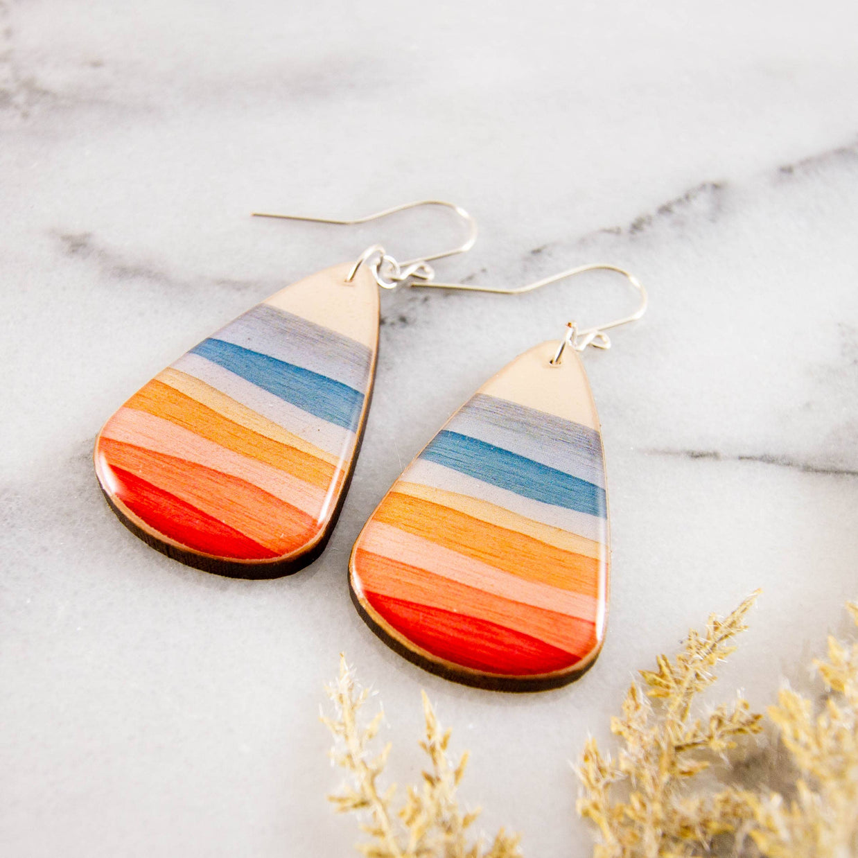 Modern Pastel Wave Stripe Oversize Teardrop Earrings