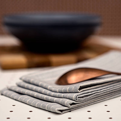 Blue Cloth Napkins with Modern Stripes – Recycled Cotton Set