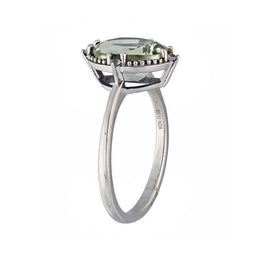 Green Amethyst w/ White Topaz and Silver Bead Accent Ring - Size 7.5