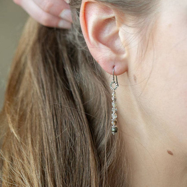 Windsor Castle Antique Silver Finding, Pyrite, Crystal Simple Earrings