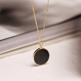 Black Obsidian Gold Circle Necklace (Satellite Chain)
