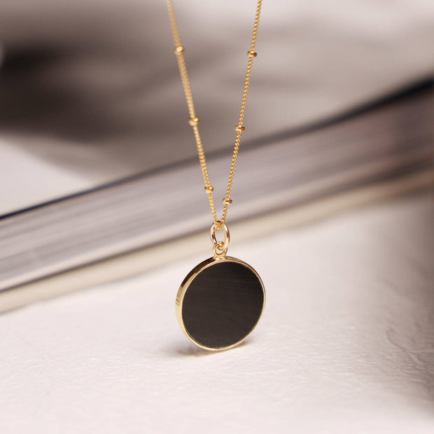 Black Obsidian Gold Circle Necklace (Satellite Chain)