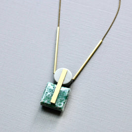 JLT117 vintage glass and gray jasper geometric necklace