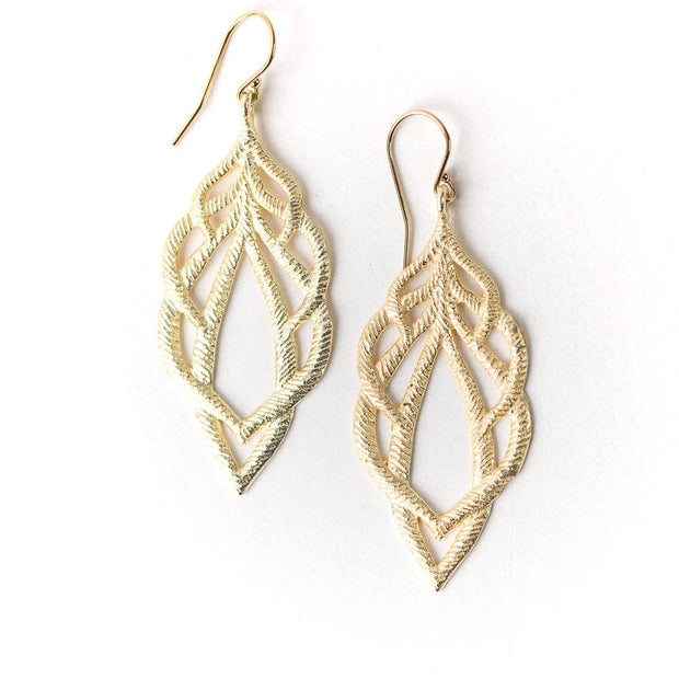 Brushed Gold Textured Leaf Earrings