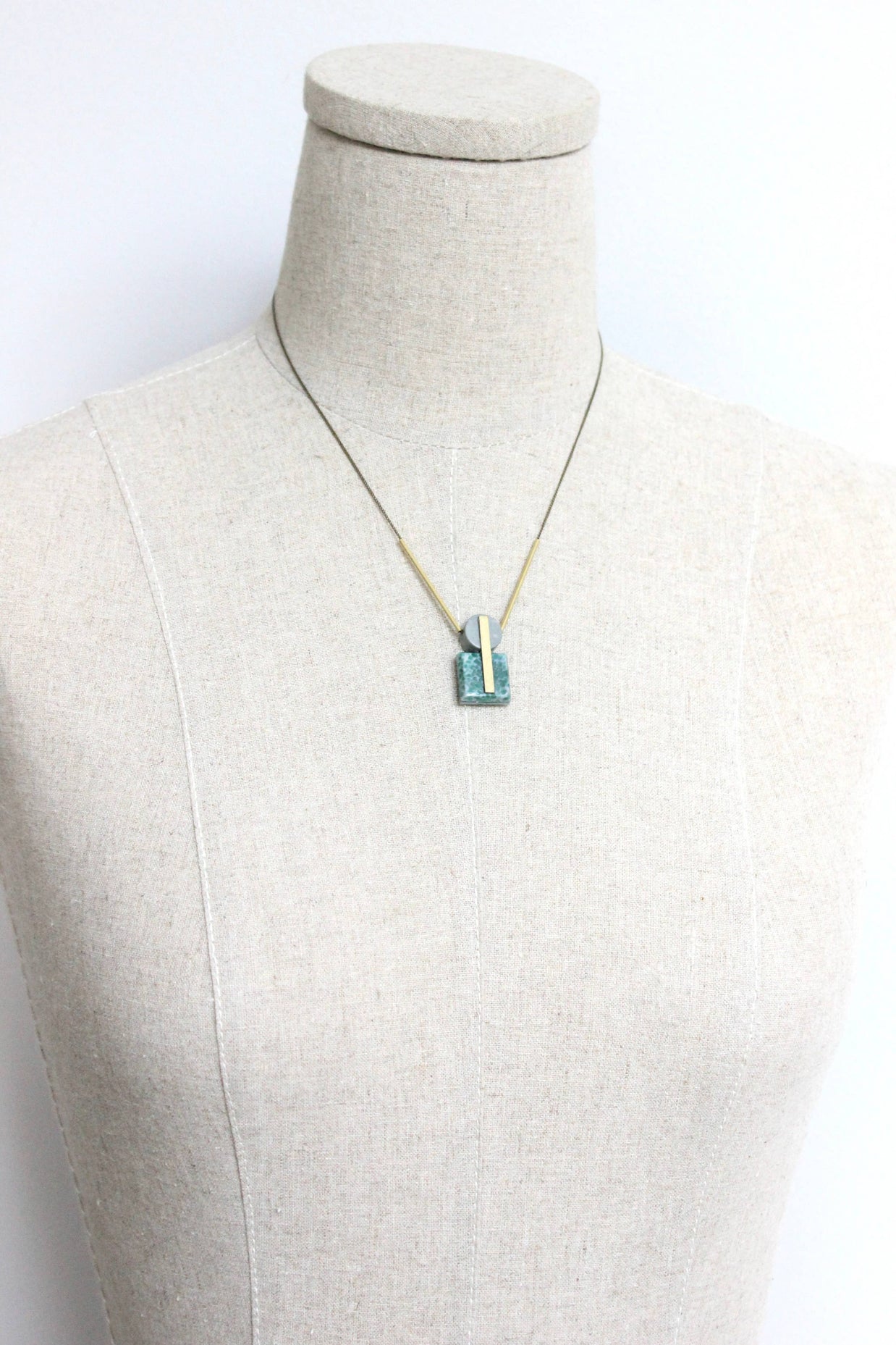 JLT117 vintage glass and gray jasper geometric necklace